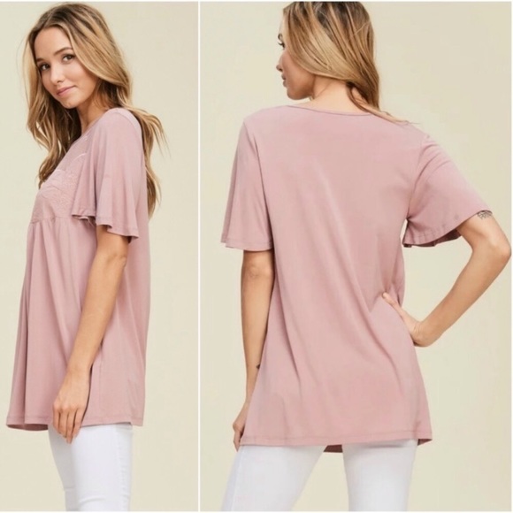 Blush Pink Lace Detail Top - Picture 3 of 5